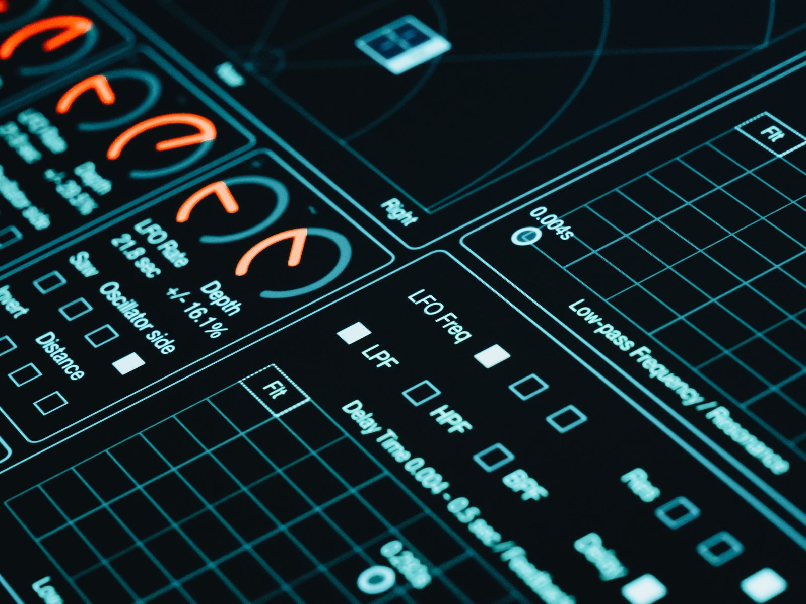 Data analytics interface glowing in low light